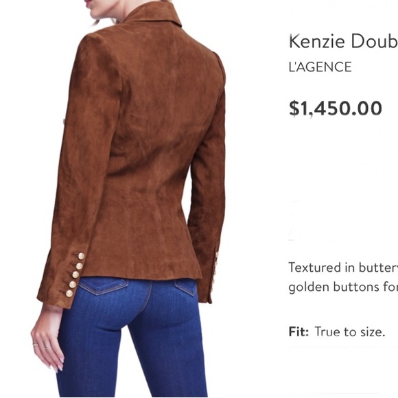 L’agence Women’s Black Suede Kenzie Sz 12 Double-Breasted Blazer Gold Buttons - Picture 9 of 9